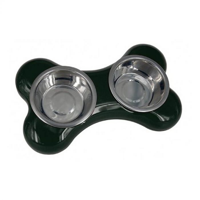 Двойной чаша для собаки в виде КОСТОЧКИ, черный