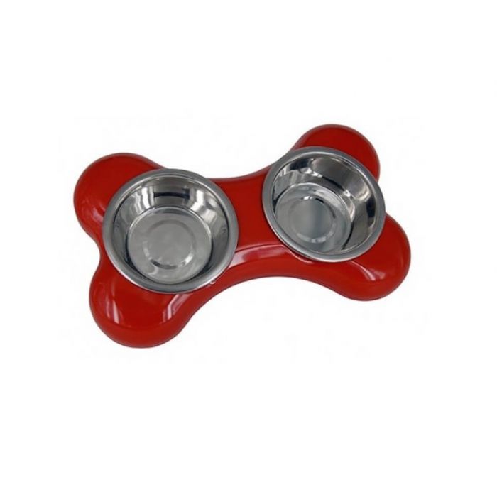 Двойной чаша для собаки в виде КОСТОЧКИ, красный