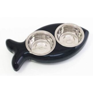 Двойной чаша для кошки в форме РЫБЫ черный