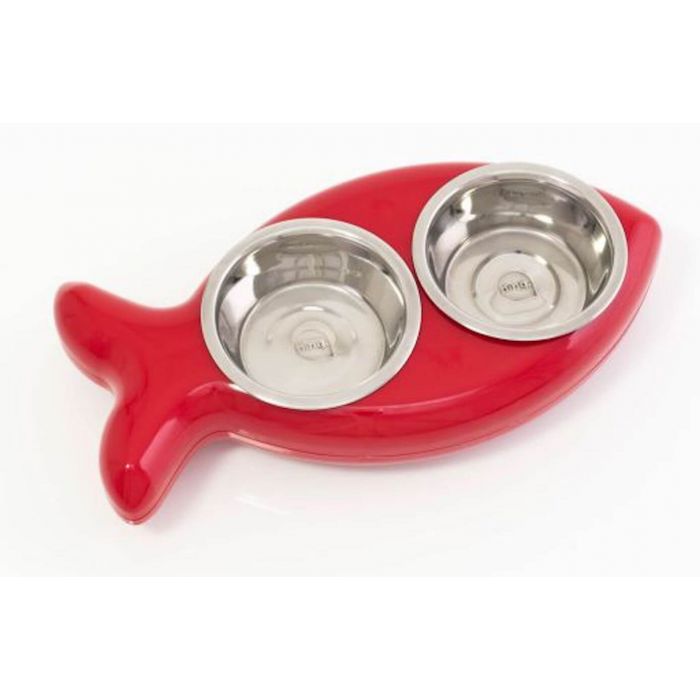 Двойной чаша для кошки в форме РЫБЫ красный