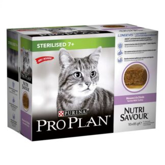 Purina Proplan Cat Nutrisavour Sterilised 7+ мусс с индейкой 10 х 85 г