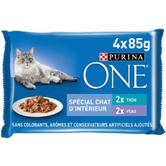 Purina One Indoor Cat Телятина с тунцом 4 x 85 г