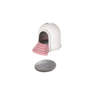 Туалетный домик M-pets Igloo 2в1 бело-розовый кот