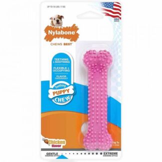 Nylabone Puppy Teething Chew Pink Dental Chew Chicken Bones XS