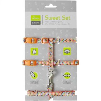 Охотничья шлейка + поводок для щенков и кошек оранжевый горошек