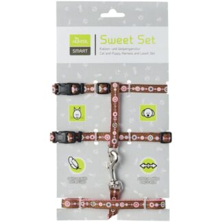 Охотничья шлейка + поводок для щенков и кошек коричнево-розовая