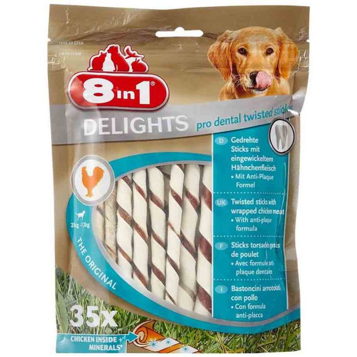 8in1 Delights Twisted Sticks Pro Dental XS для собак x35 МУЛЬТИПАКЕТ 5 упаковок