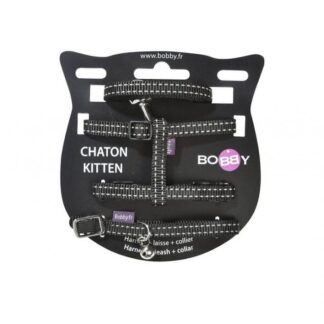 Невидимый ошейник + шлейка + поводок Safe черный для котенка