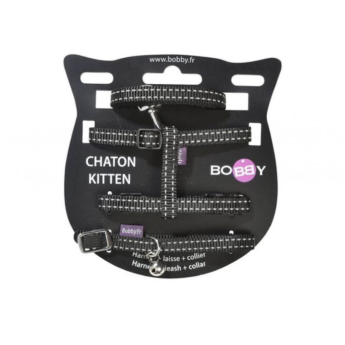 Невидимый ошейник + шлейка + поводок Safe черный для котенка