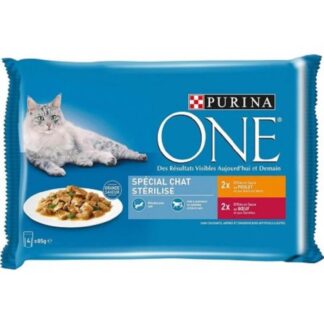 Purina One стерилизованная куриная говядина для кошек 4 x 85 г