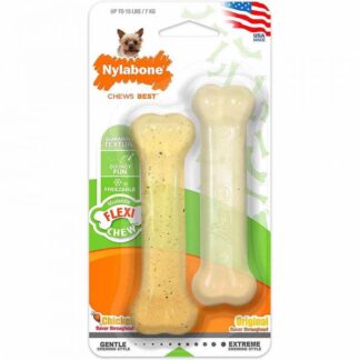 Nylabone Moderate Flexi Chew Twin Pack Bone 2x Chicken & original XS