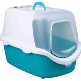 Vico Open Top Litter Tray, with hood, 40 × 40 × 56 cm, turquoise/white