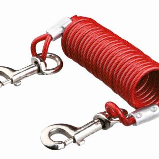 Tie out cable with coiled cable, 5 m, red
