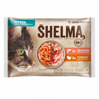 Shelma for Kitten, salmon fillets and turkey fillets in sauce 4x85g