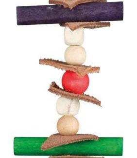 Toy with rope and pearls, wood/leather, coloured, 28 cm