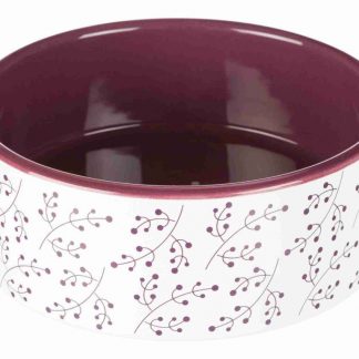 Bowl, flower motif, ceramic, 0.8 l/ø 16 cm, white/berry