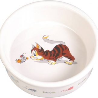 Bowl, comic cat with mouse, ceramic, 0.2 l/ø 12 cm, white