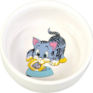 Bowl, comic cat with bowl, ceramic, 0.3 l/ø 11 cm, white