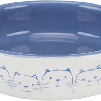 Hello my little cat bowl, flat, ceramic, 0.3 l/ø 15 cm, light blue/white