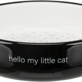 Hello my little cat bowl, flat, ceramic, 0.3 l/ø 15 cm, black/white