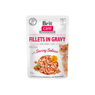 Brit Care Fillets in Gravy Savory Salmon märgtoit kassidele 85g