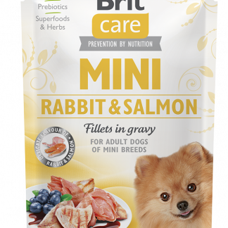 Brit Care Mini pouch Rabbit & Salmon fillets in gravy einekotike koertele 85g