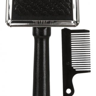 Soft brush, wooden handle/metal bristles, 6 × 13 cm