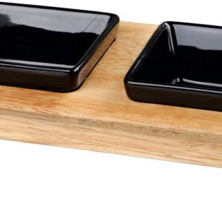 Bowl set, ceramic/wood, 2 × 0.2 l/10 cm/28 × 5 × 15 cm, bowls: black