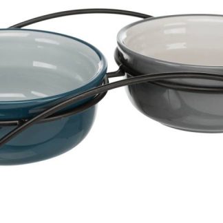 Bowl set, ceramic/metal, 2 × 0.6 l/ø 15 cm, petrol/light petrol/grey/light grey