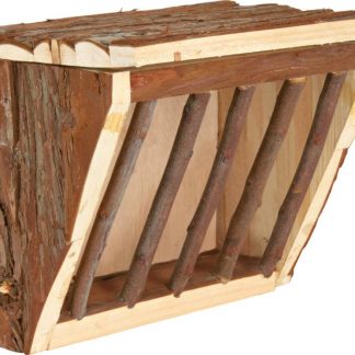 Hay manger, hanging, with lid, bark wood, 20 × 15 × 17 cm
