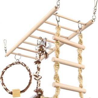 Suspension bridge, rope ladder, ferrets, wood/rope, 35 × 15 cm