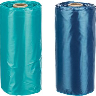 Dog poop bags with handles, 8 rolls of 15 bags, sorted
