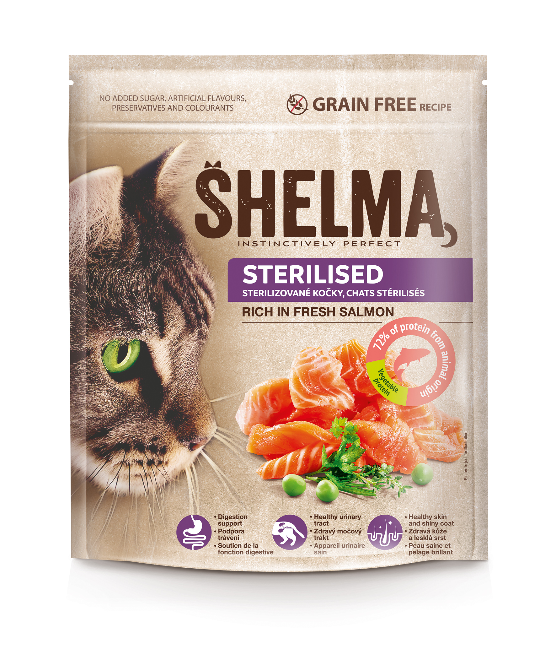 Shelma Grain Free, For sterilised cats rich in fresh salmon 750g