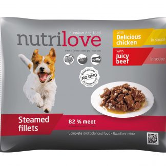 Nutrilove koerakonserv loomalihafileed+ kanafileed kastmes 4x85g