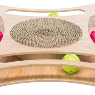 Scratching cardboard with toys, wood, 35 x 4 x 35 cm