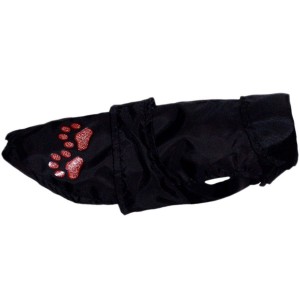 GRANDE FINALE Peleryna przeciwdeszczowa dla psa czarna w różowe łapki