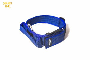 JULIUS K9®  Niebieska obroża dla psa 40mm z zamykanym uchwytem i bezpiecznym zapięciem 38-53 cm