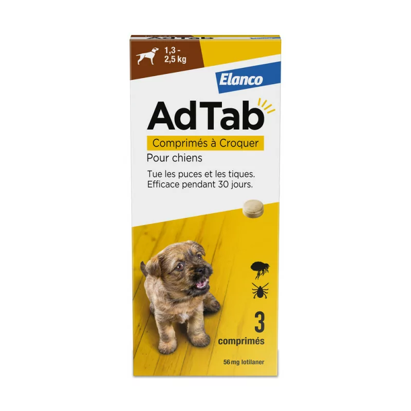 Elanco AdTab 56mg Chien 1,3-2,5kg 3 comprimés