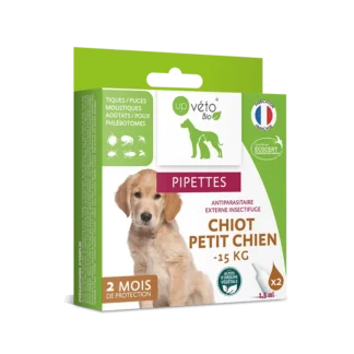 Up Véto Bio Pipettes Antiparasitaires Externes Insectifuge Chiot et Petit Chien -15kg 2X1,5ml