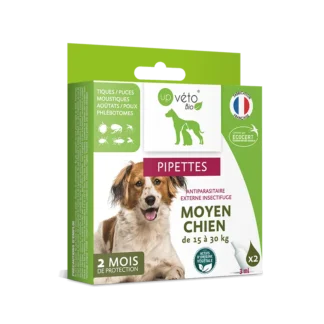 Up Véto Bio Pipettes Antiparasitaires Externes Insectifuge Moyen Chien 2X3ml