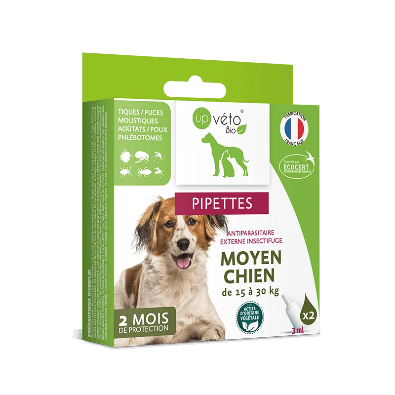 Up Véto Bio Pipettes Antiparasitaires Externes Insectifuge Moyen Chien 2X3ml