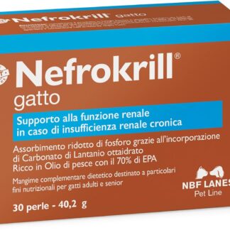 Nefrokrill Gatto, 30 Perle Softgel, Supporto alla Funzione Renale in Caso di Insufficienza Renale Cronica, per Gatti Adulti e Senior