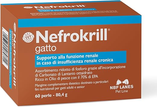 NBF Lanes | Nefrokrill Cat, 60 Softgel Beads, Support Kidney Function in Chronic Kidney Failure, for Adult and Senior Cats