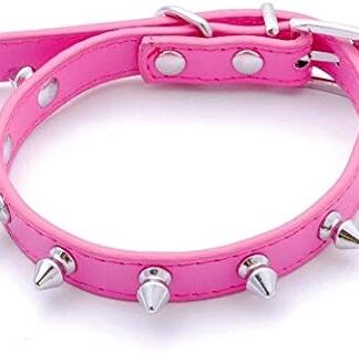 haoyueer Leather Dog Collar Studded Mushroom Studs Cat Collar for Small Medium Dogs Cats Puppy Kitty (XS, Hot Pink)