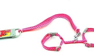 SMALLLEE_LUCKY_STORE Toy Dog Cat Kitten Adjustable Harness Collar Rabbit Harness Elastic Walking Harness Set for Small Animals, Polka Dots, Pink