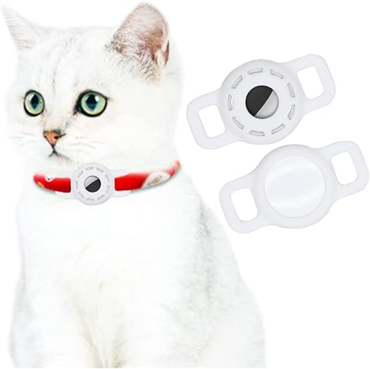 Silicone Case for Pet Collar for AirTag, Adjustable Portable GPS Finder Case Compatible with AirTag, for Cat and Dog Collar, Pack of 2 (White)