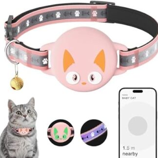 Airtag Breakaway Cat Collar, Reflective Cat Collar with Airtag Holder and Bell, Comfortable Padding, Adjustable, Durable, Suitable for Cats (Pink)