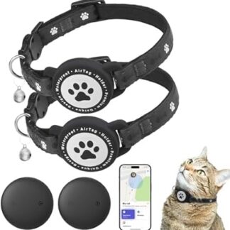JIARUI Cat Tracker GPS Tracker for Cats No Monthly Fee Works with Apple Find My (iOS Only) GPS Tracker with Breakable Collar for Cats (2 Pack)