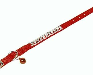 Hamilton Rhinestone Cat Series 3/8-Inch by 10-Inch Safety Cat Collar with Bell, red