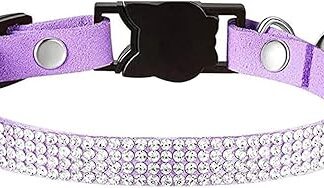 haoyueer Purple Bling Rhinestone Dog Cat Collar with Bell with Soft Velvet Crystal